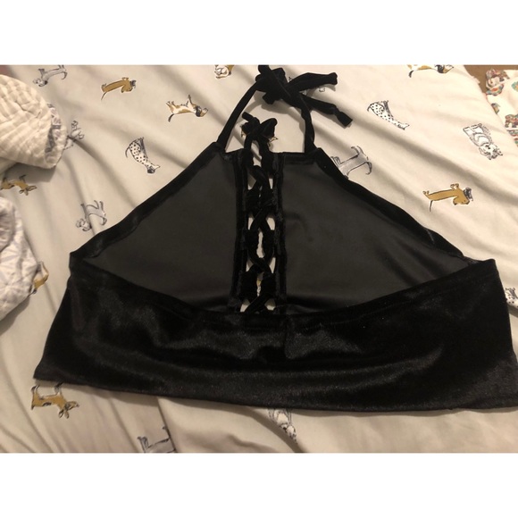 Wanderndaze Black Velvet Lace Up Halter Top - Picture 2 of 2